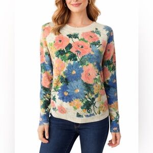 Autumn Cashmere Sweater S Small Cream Blue Pink Green Floral